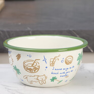 歐麗家 家居搪瓷米飯碗兒童可愛盤碟家用組合創(chuàng)意碗盤單個(gè)面碗 13cm碗【綠邊-夏日貓】
