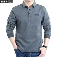 吉普（JEEP）長(cháng)袖T恤男春秋季新款商務(wù)休閑寬松翻領(lǐng)純色棉質(zhì)男裝上衣打底衫 PS0001款灰色 M(建議110-130斤)