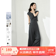 梵希蔓松弛感T恤套裝女2025年夏季新款上衣顯瘦闊腿褲休閑兩件套 M7153 鐵灰色（連肩袖） L