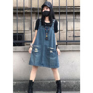 蘭威費雷胖牛仔背帶裙女學(xué)生韓版寬松夏季新款連衣裙短款吊帶裙 藍色 XL 建議135-160斤