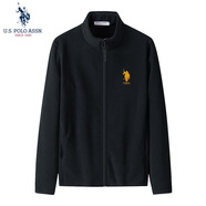 U.S. POLO ASSN.夾克男沖鋒內(nèi)膽抓絨衣外套男士立領(lǐng)茄克衣服春秋季上衣黑色2XL