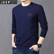 JEEP SPIRIT吉普休閑圓領(lǐng)薄長袖t恤男寬松春秋莫代爾彈力棉質(zhì)柔軟體恤打底衫 寶藍(lán) M (170/92A) 建議120-130斤