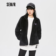 森馬森馬外套女加絨立領(lǐng)刺繡慵懶風(fēng)上衣秋冬季保暖搖粒絨夾克女生百搭 黑色90001 150/76A/XS