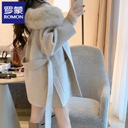 羅蒙（ROMON）呢子雙面羊絨大衣女秋冬季2025新款氣質(zhì)連帽大毛領(lǐng)毛呢外套中長(zhǎng)款 米色 S