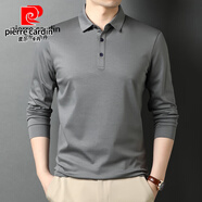 皮爾卡丹（pierre cardin）官方品牌旗艦爸爸長(zhǎng)袖t恤男純棉中年男士純色pol.o衫中老年人夏裝 灰色 M 48/165 【建議90-105斤】