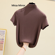 Mirza Mirror半高領(lǐng)短袖打底衫女t恤春秋百搭氣質(zhì)新疆棉針織內搭上衣 咖色 M