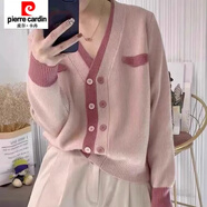 皮爾卡丹V領(lǐng)雙排扣針織開(kāi)衫外套女小眾春秋2025新款氣質(zhì)長(cháng)袖針織衫上衣女 粉紅色 L