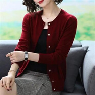索宛亦（SUOWANYI） 2021新款毛衣女開衫外套女春秋女士外搭短款披肩長袖針織 1922#酒紅 2XL 建議130-140斤