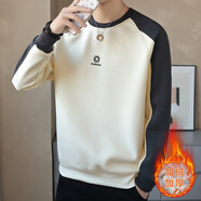 費洛仕新款秋冬長(cháng)袖t恤男拼色時(shí)尚休閑加絨保暖圓領(lǐng)衛衣加厚百搭上衣潮 8210加絨奶油白色 M (90-110斤)