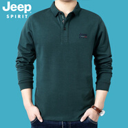 吉普（JEEP）t恤男長袖polo翻領(lǐng)棉質(zhì)商務(wù)休閑男裝體恤衫打底上衣6065 墨綠 L