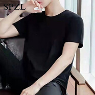 SPZL輕奢高檔品牌短袖T恤男士新款圓領(lǐng)夏季寬松舒適潮流休閑半袖 純短袖-黑色 4XL 【150-170斤】