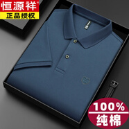 恒源祥男士短袖t恤純棉翻領(lǐng)體恤商務(wù)休閑絲光全棉半袖中年polo|衫男裝 藍(lán)灰 M 【100-125斤】