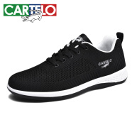 卡帝乐鳄鱼（CARTELO）运动休闲鞋男士中年网面鞋子透气飞织旅游男鞋 QH2010 黑色 39