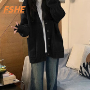 FSHE紅色中長款毛衣外套女秋冬外搭日系慵懶風(fēng)穿搭軟糯針織開衫女 黑色開衫+白T桖[兩件] M