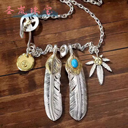 圣嵐925銀天使之愿太角鏈套鏈 高橋吾郎風(fēng)格 羽毛長(cháng)項鏈男士毛衣鏈 FC028-兩片羽毛項鏈