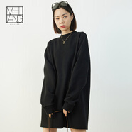 美洋（MEIYANG）白蘭地連衣裙口袋圓領(lǐng)直筒長(zhǎng)袖T恤打底短裙時(shí)尚氣質(zhì)中長(zhǎng)款衛(wèi)衣裙 黑色 L