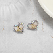 西太后大愛(ài)心貝母土星耳釘鑲鉆邊心形耳環(huán)甜美氣質(zhì)時(shí)尚百搭女 大愛(ài)心白色耳釘