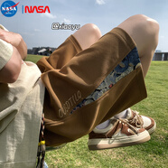 NASA MARVEL美式短褲男潮牌夏季薄款百搭拼接百搭五分褲運動(dòng)休閑直筒中褲痞帥 深棕色 XL