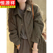 恒源祥棉服女復古純色減齡菱格夾棉服外套女秋冬裝通勒百搭休閑外套女 軍綠色(薄棉) 902 XL(125-135斤) 902