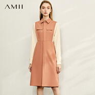 AMII七夕禮物2025夏季新款簡(jiǎn)約復(fù)古修身連衣裙女襯衣裙顯瘦垂感氣質(zhì)裙 煙粉橘 XS 150/76A