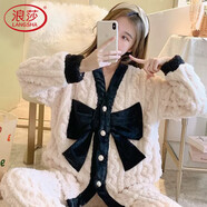 浪莎睡衣女秋冬加絨加厚珊瑚絨長(cháng)袖長(cháng)褲家居服套裝法蘭絨可外穿