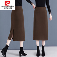 皮爾卡丹（pierre cardin）針織毛呢半身裙女秋冬2025新款高腰中長(cháng)款西裝a字包臀裙直筒一步 咖啡色 2XL 30