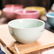 百春寶不同顏色的碗 2個(gè)家有兒女餐具彩色大號陶瓷碗 家用創(chuàng  )意時(shí)尚情侶 5.5英寸 青綠