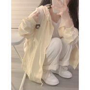 風(fēng)采兔 杏色開衫連帽防曬衫薄款外套女2023夏韓版oversize學(xué)生寬松上衣 杏色 M