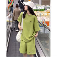 敬麥夏季短褲女2023新款運(yùn)動(dòng)中褲套裝多巴胺穿搭休閑運(yùn)動(dòng)服套裝女夏季 綠色兩件套 L