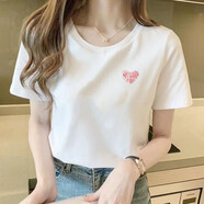 傾夕純棉短袖女新款夏季女生短袖衫圓領(lǐng)寬松白色t恤女裝氣質(zhì)上衣潮 白色-圖案2 XL