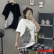 范哲莎精神小伙短袖男裝潮牌t恤夏季情侶裝2022新款精神小伙寬松翅膀T恤 白色翅膀棉短袖【男女同款】 M 165