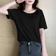 在禮莫代爾短袖t恤女士夏季衣服新款2025年圓領(lǐng)寬松打底衫半袖上衣 3185#靚黑 L (100-120斤)