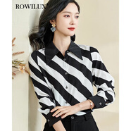 ROWILUX羅威奢品斜條紋襯衫女2025秋季新款時尚垂感長袖襯衣寬松百搭上衣 黑色 XL