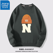真維斯（JEANSWEST）衛(wèi)衣男女款2025重磅外套寬松加大碼休閑風(fēng)衛(wèi)衣青少年情侶學(xué)生上衣 深灰（橘帽英文） XL (推薦體重115斤-130斤左右)