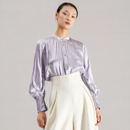 界內界外原創(chuàng  )設計師品牌重磅真絲白色襯衫女士2021年春季新款桑蠶絲長(cháng)袖別致上衣立領(lǐng)襯衣 水藍色 M