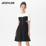 Jessy line夏季專柜款 杰茜萊拼接收腰連衣裙女 322111274 黑白色 XS/155