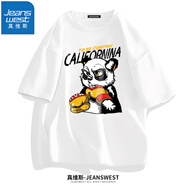 真維斯（JEANSWEST）純棉短袖t恤男女卡通小熊T恤衫青少年學(xué)生胖子半袖寬松情侶上衣服 白色（拳擊熊貓） XL