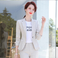 豪耀小西裝女外套裝女職業(yè)套裝春夏季薄款休閑時尚氣質(zhì)顯高西服女修身 米白色中袖西裝 3XL 碼（適合重體130-140）