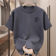 浪古（LAWKUL）純棉短袖t恤男士休閑半袖潮休閑半截袖男裝上衣服夏季打底衫體恤 深灰 XL