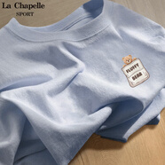 La Chapelle Sport拉夏貝爾純棉短袖t恤女夏季圓領(lǐng)休閑百搭時尚潮牌寬松透氣打底衫 冰川藍(熊仔口袋胸標) S /155(推薦85-100斤)