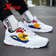 特步（XTEP）男鞋運(yùn)動(dòng)鞋男跑步鞋新品皮面防滑鞋子男士運(yùn)動(dòng)休閑鞋潮流訓(xùn)練鞋 白黃蘭 40