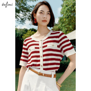 伊芙麗（eifini）伊芙麗氣質(zhì)條紋百搭針織開衫女2024夏裝新款經(jīng)典休閑淑女毛衫女 紅色 S 155/80CM