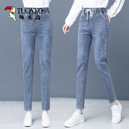 啄木鳥(niǎo)韓國淺藍色牛仔褲女2025春秋季款高腰顯瘦小腳緊身打底鉛筆褲子潮 藍色6107 26建議80-90斤