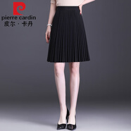 皮爾卡丹高檔品牌女裝半身裙女毛呢短裙2022春秋新款小個子打底裙子顯瘦百褶裙傘裙秋冬 黑色  52cm 春秋款 均碼