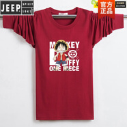 JEEP SPIRIT2025新款潮流秋季長袖T恤男學(xué)生寬松打底衫潮胖加肥加大棉秋衣 酒紅色 海賊王 酒紅色  海賊王 M 建議-120斤左右