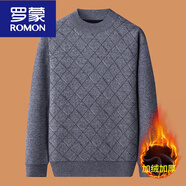羅蒙（ROMON）爸爸毛衣加絨加厚男士保暖中老年人打底針織衫爺爺秋冬裝 小格子淺灰色 M 170