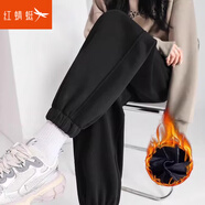 紅蜻蜓束腳運動(dòng)褲女新款秋冬季女褲小個(gè)子加絨衛褲加厚棉褲休閑褲子 黑色九分- 加絨 鉆石絨 S 【建議89-98斤】