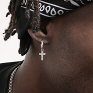 GRGRcross earrings S925銀十字架耳環(huán)男女嘻哈耳圈鑲鋯石耳釘墜 單只 單只