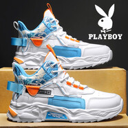 花花公子男鞋2025新款秋冬季高幫休閑鞋男款運動厚底增高老爹鞋 白 白藍(lán)CPL1228119 單層 39