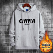 賓宇兄弟（BINYUXD）秋冬季連帽加絨衛(wèi)衣男帶帽保暖套頭青年帽衫休閑青春潮ins寬松 CHINA淺灰色 XXL(建議140-160斤)